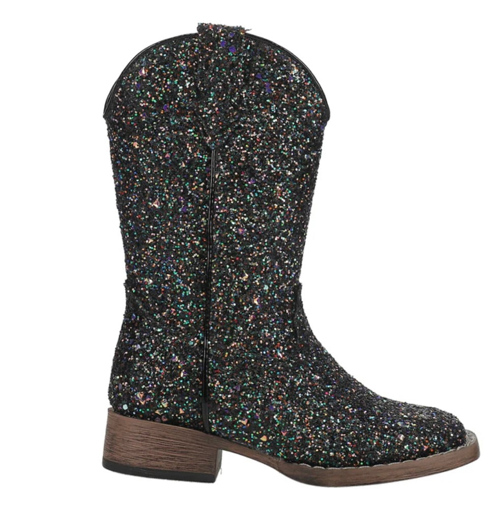 Tanner Mark Kids Youth- Black Sparkle Cowboy Boots