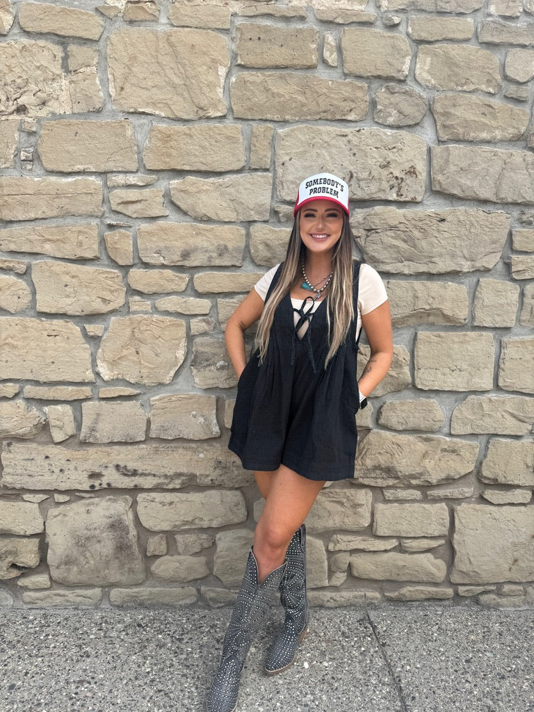 Night Moves Denim Romper- Black Washed