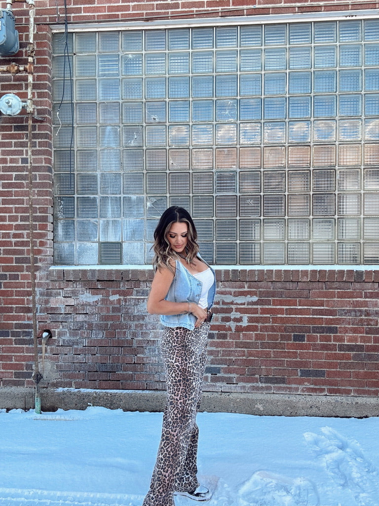 Wyld Thing Leopard Print Wide Leg Denim Pant