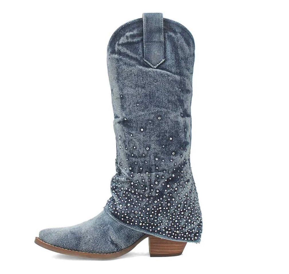 Dingo Eye Candy Denim Bling Boot- Blue Denim