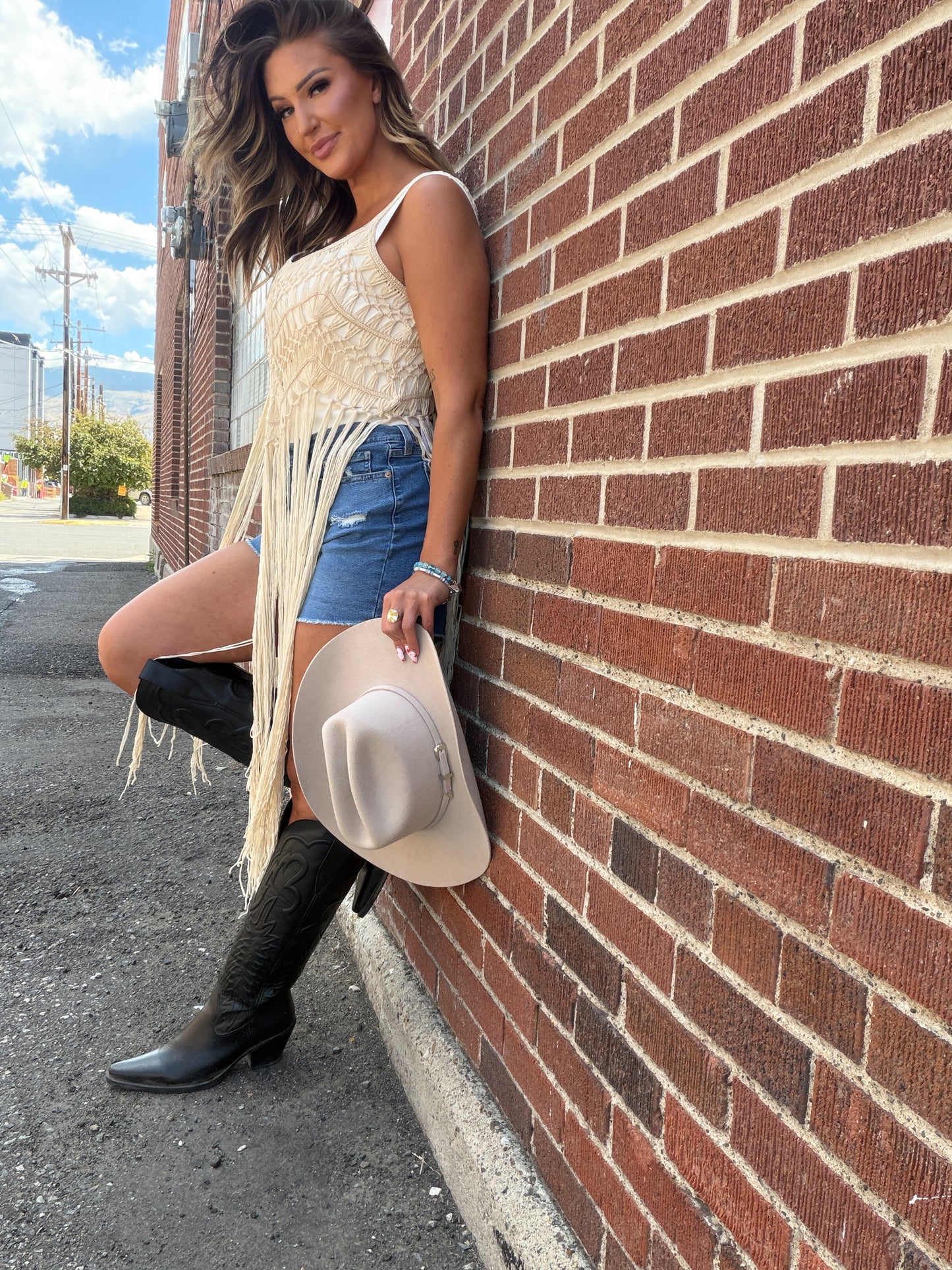 Frontier Fable Fringe Crochet Tank- Ivory
