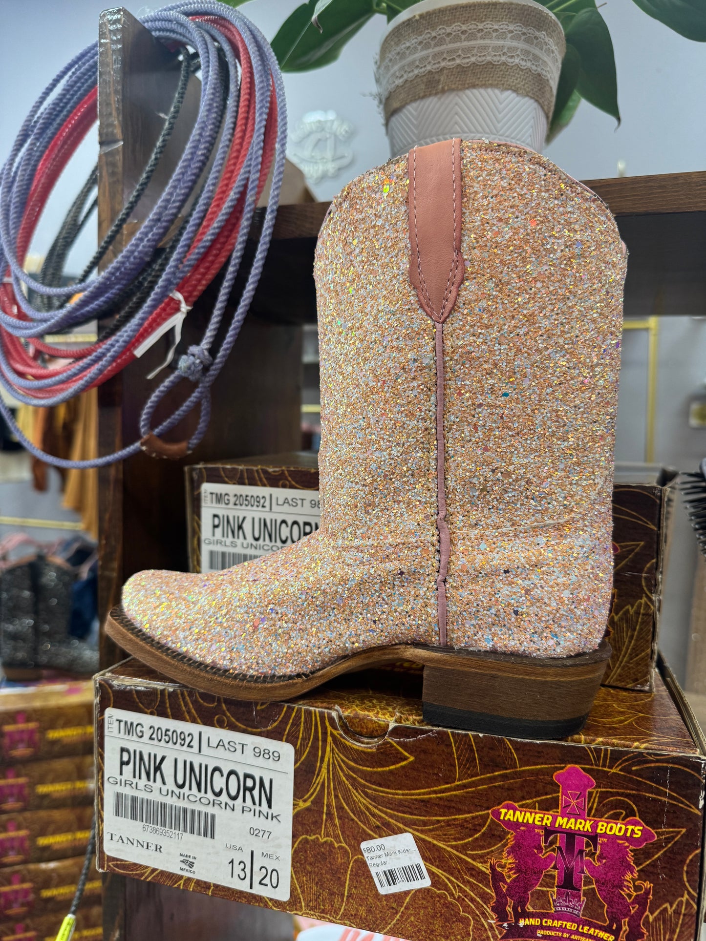 Tanner Mark Kids Youth- Pink Unicorn Cowboy Boots