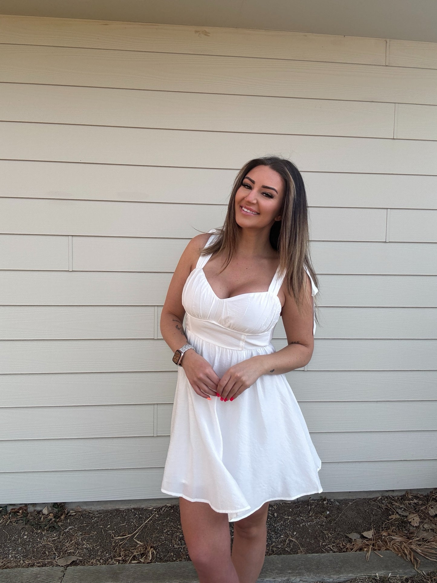 Blair Bow Spring Dress-White
