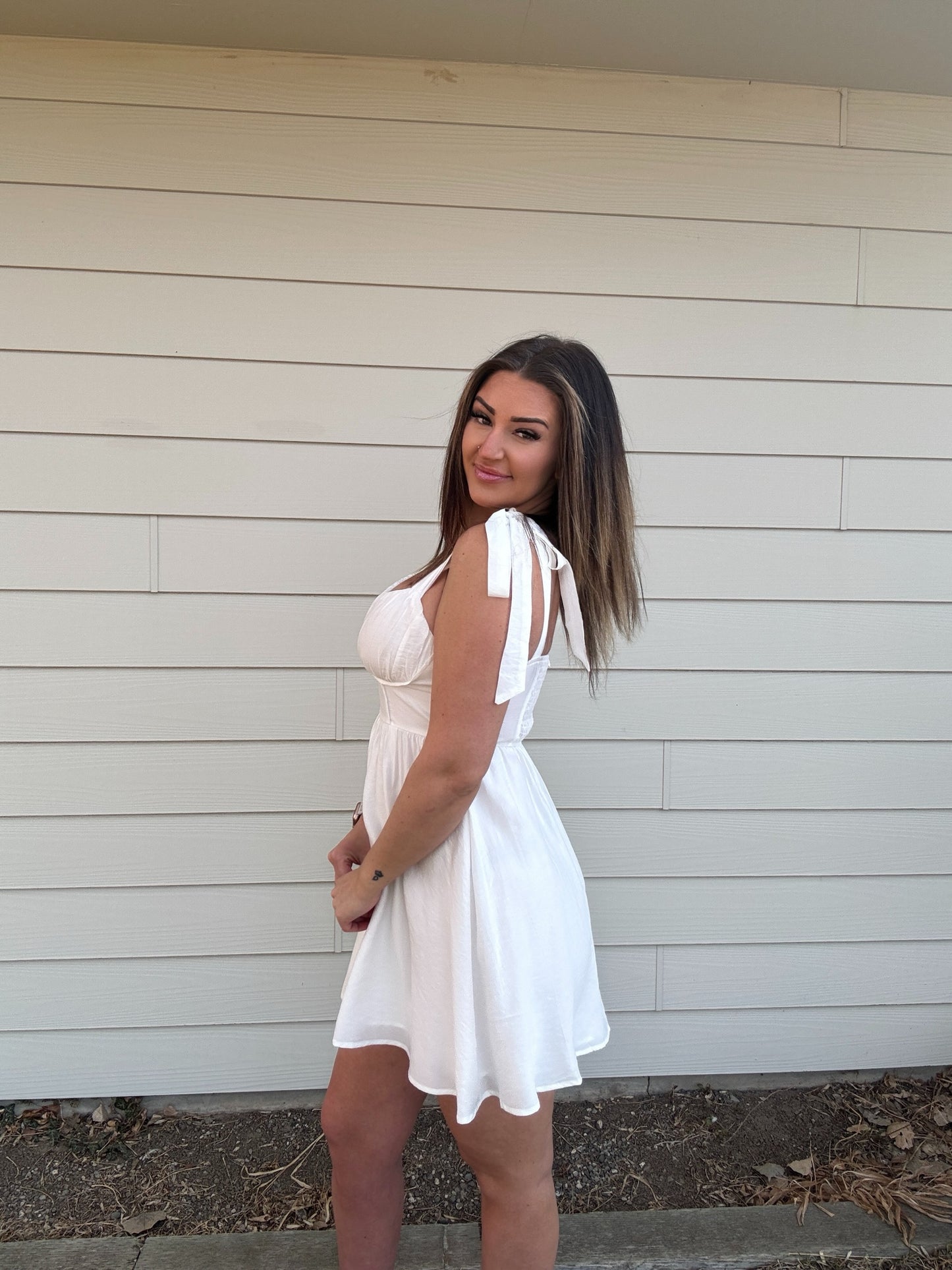 Blair Bow Spring Dress-White