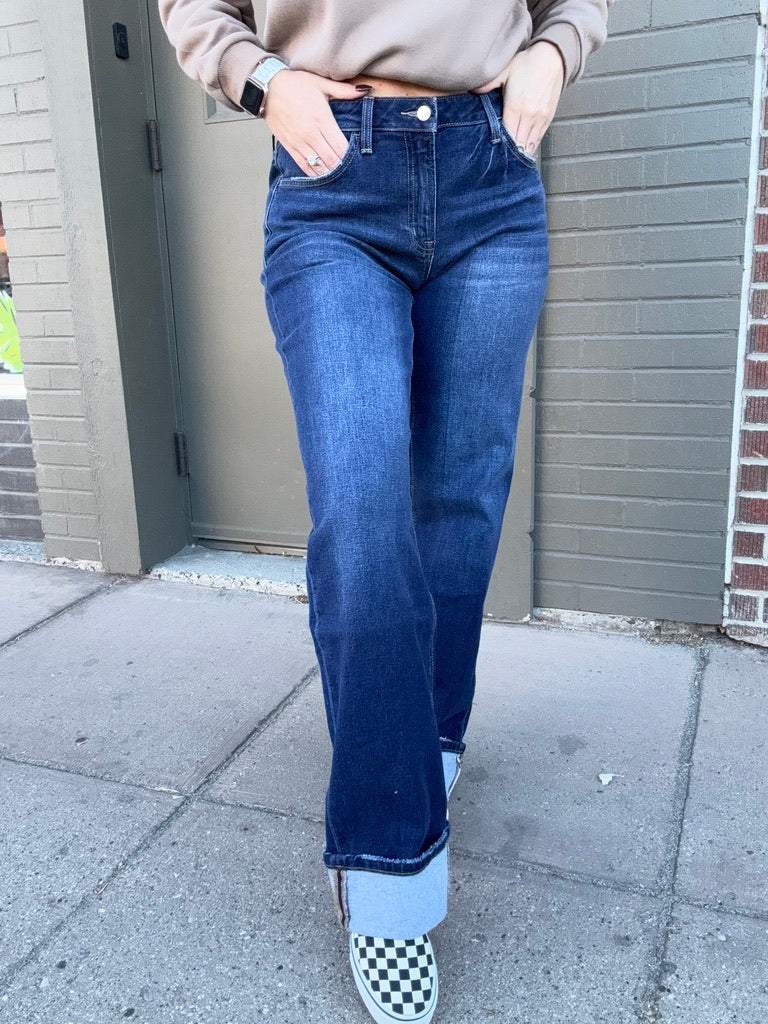 Steamboat Dark Wash Denim Cuffed Jeans