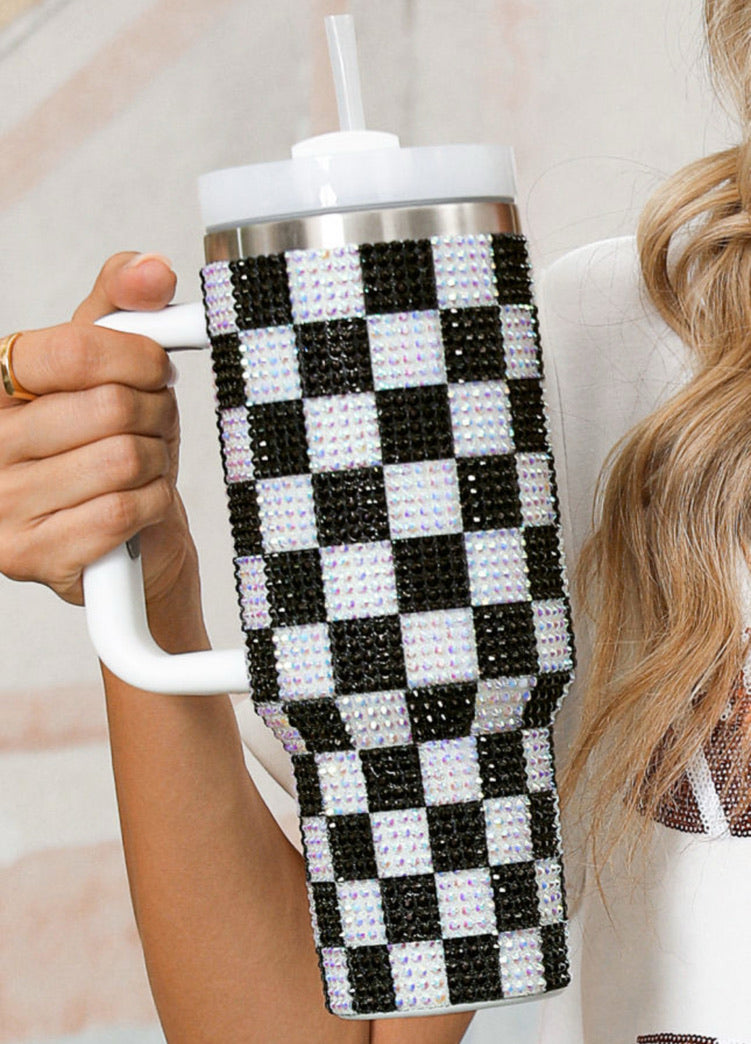 Rhinestone Bling Checkered Tumbler