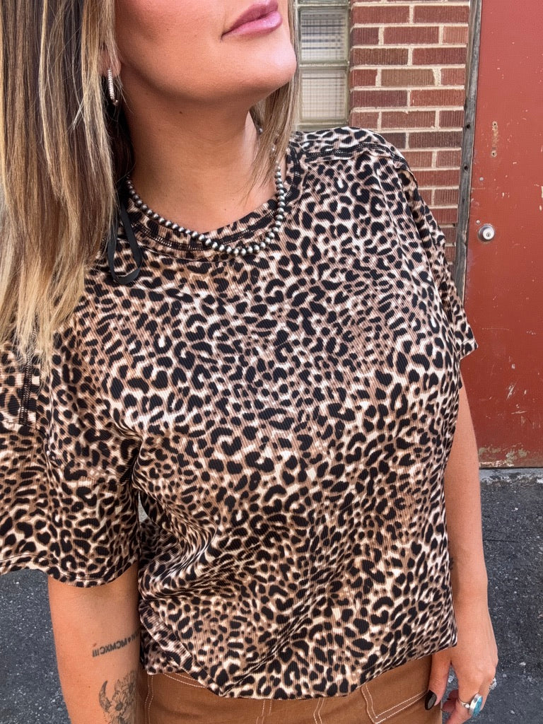 Leah Leopard Ribbed Oversized Tee