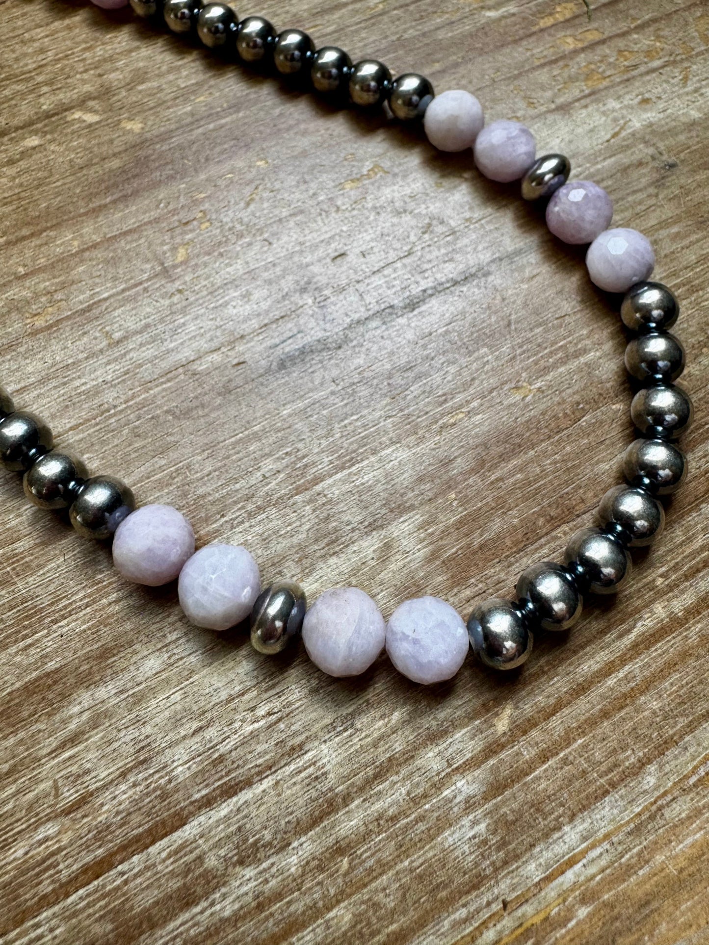 Faceted Kunzite & Sterling Silver Necklace – 8 mm Pearls – 20 Inch