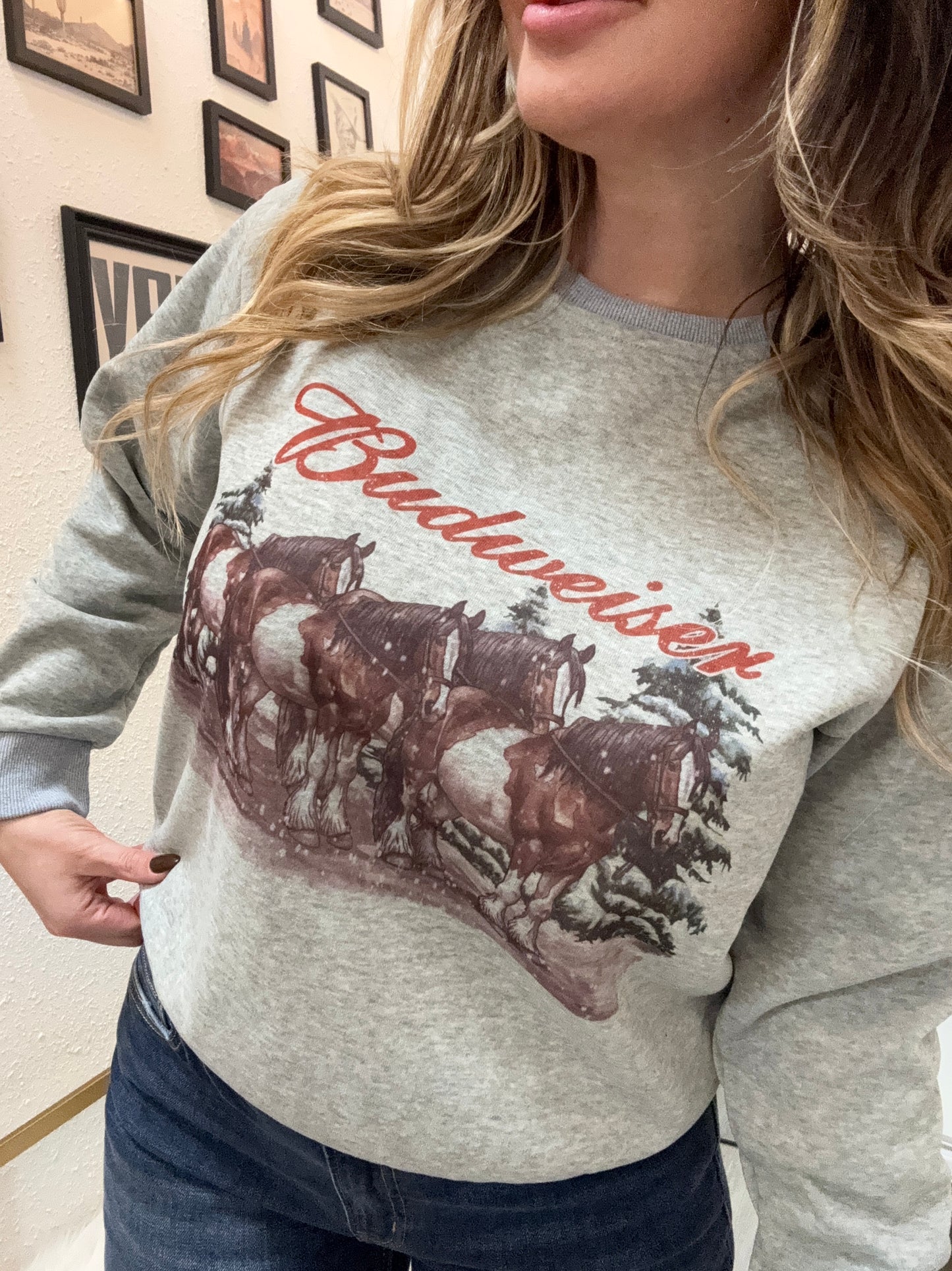 Beer Vintage Horses- Christmas Crewneck Sweatshirt
