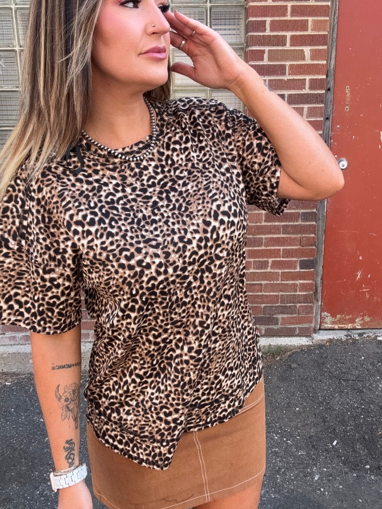 Leah Leopard Ribbed Oversized Tee