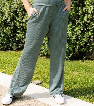 Rib Knit Athleisure Pant- Sage Green
