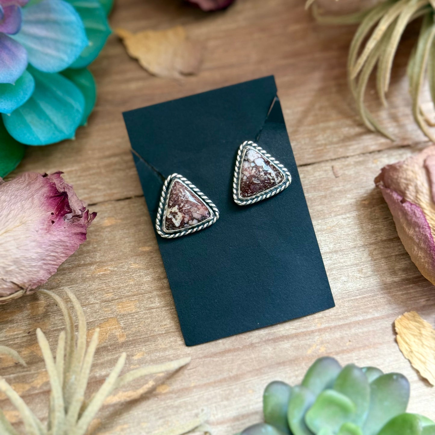 52 - Sterling Silver Wild Horse Jasper Stud Earrings by Jason Ogg