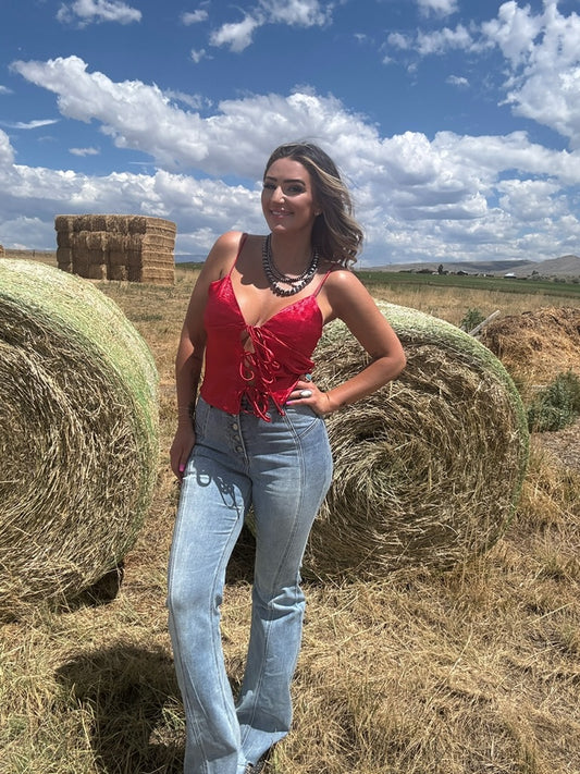Shoshone Satin Tie Top- Ruby Red