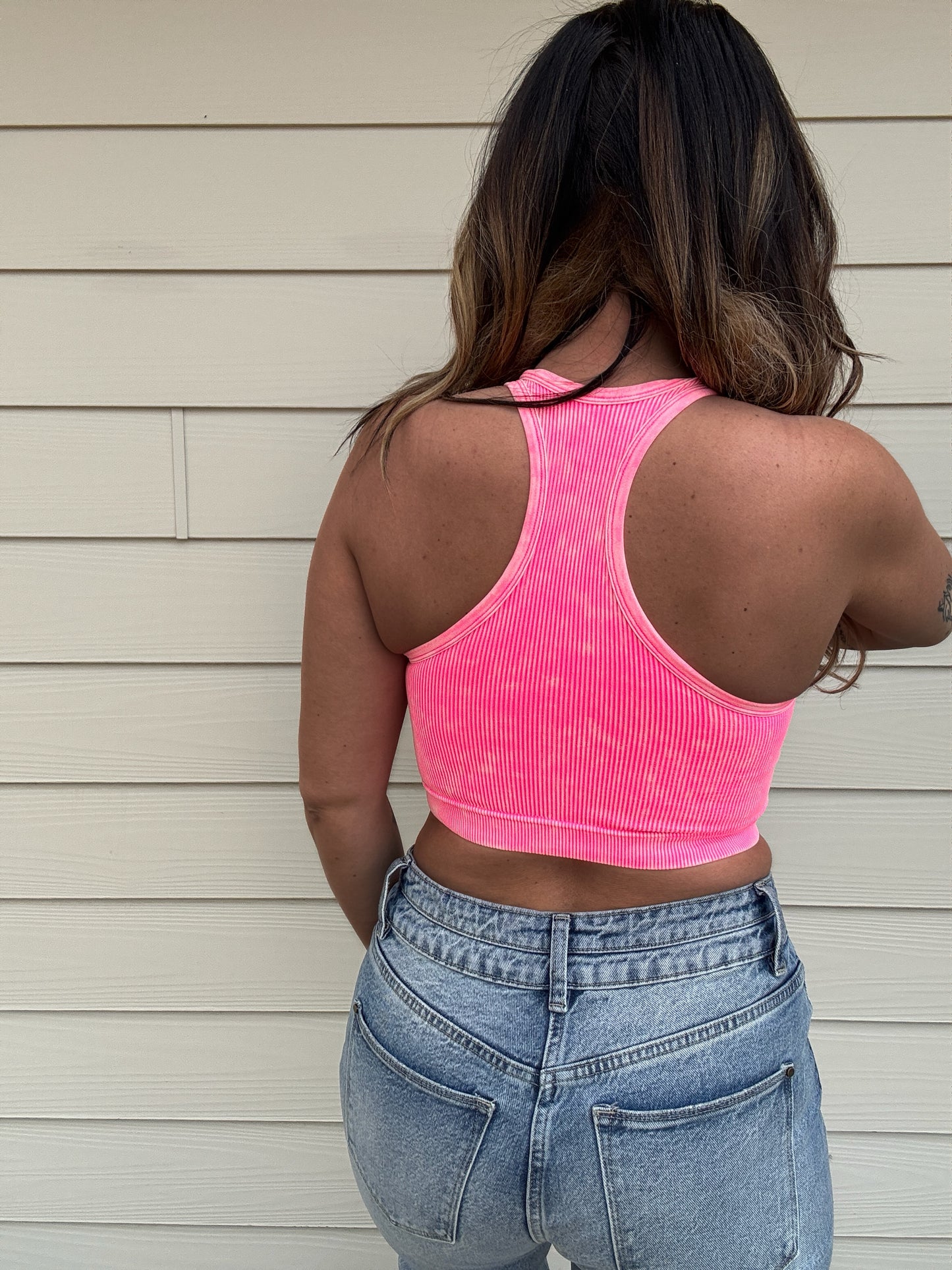 It Girl Cropped Tank- Coral / Fuchsia