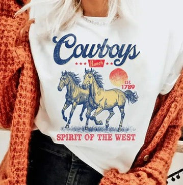 Cowboys and Wild Horses Tee- White