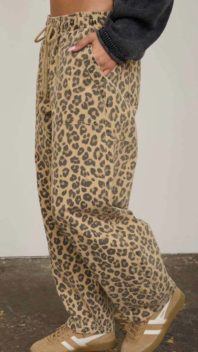 On the Prowl Leopard Denim Barrel Jeans
