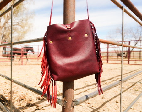 Red Roan Leather Fringe Crossbody Bag - Ruby Red