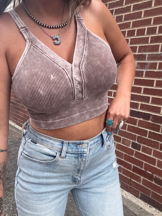 Casey Button Crop- Dusty Taupe