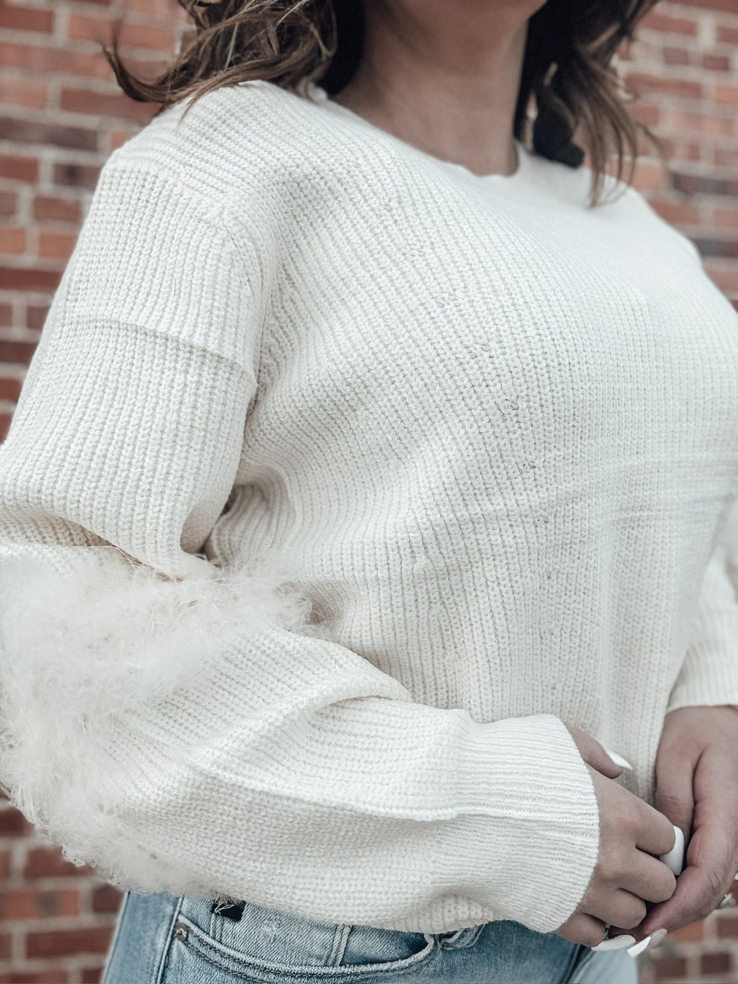 Kaylee Knit Feather Sweater- Cream