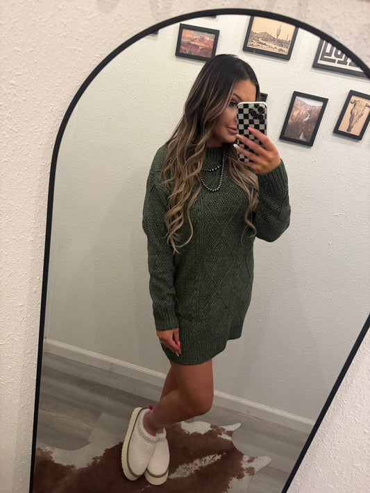 Mya Mist Green Cable Knit Sweater Dress