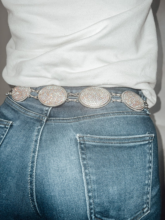 Betsy Bling Concho Belt- Silver AB