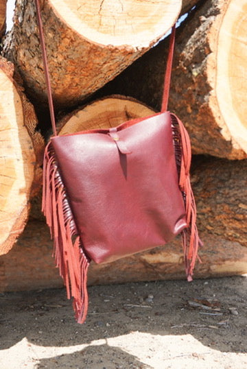 Red Roan Leather Fringe Crossbody Bag - Ruby Red