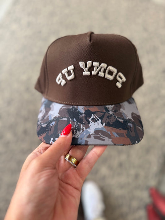 Pony Up Trucker Hat Snap Back- Brown