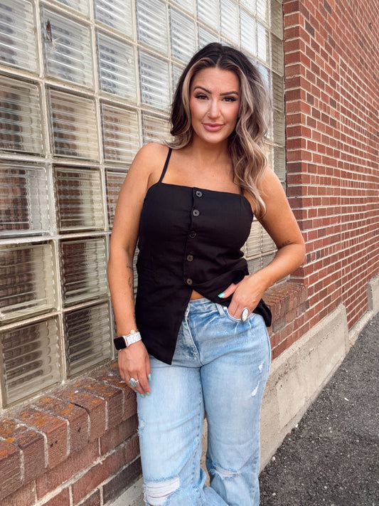 Laurel Button Down Vest- Black