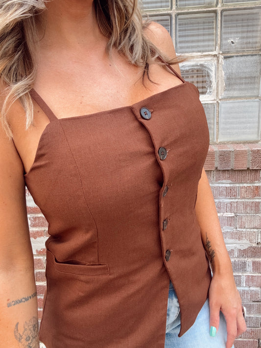 Laurel Button Down Vest- Chai Latte