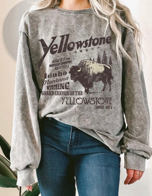 Yellowstone Crewneck Acid Wash- Grey