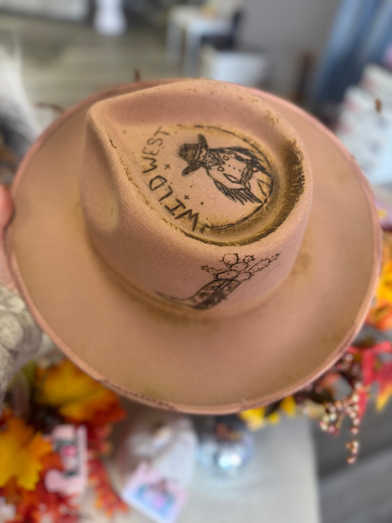 Custom Burned GIGI PIP Wide Brim Felt Fedora