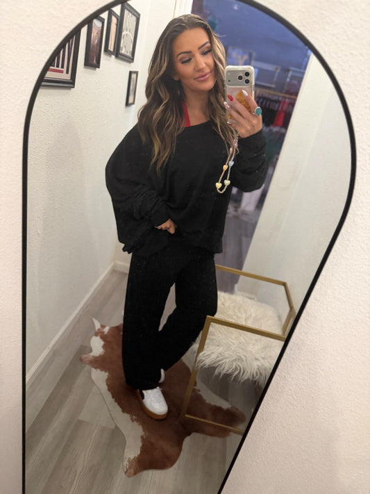 Ribbed Knit Athleisure Pant - Black