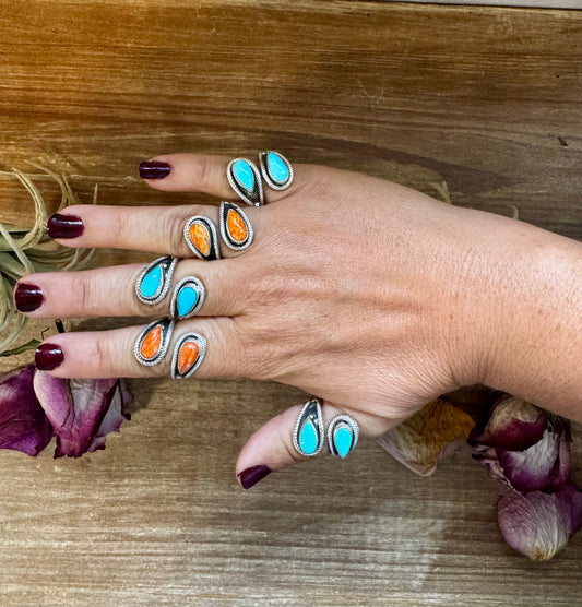 Turquoise or Spiny Oyster Ring – Sterling Silver – Native Made Stamp Z – Multiple Sizes – USA