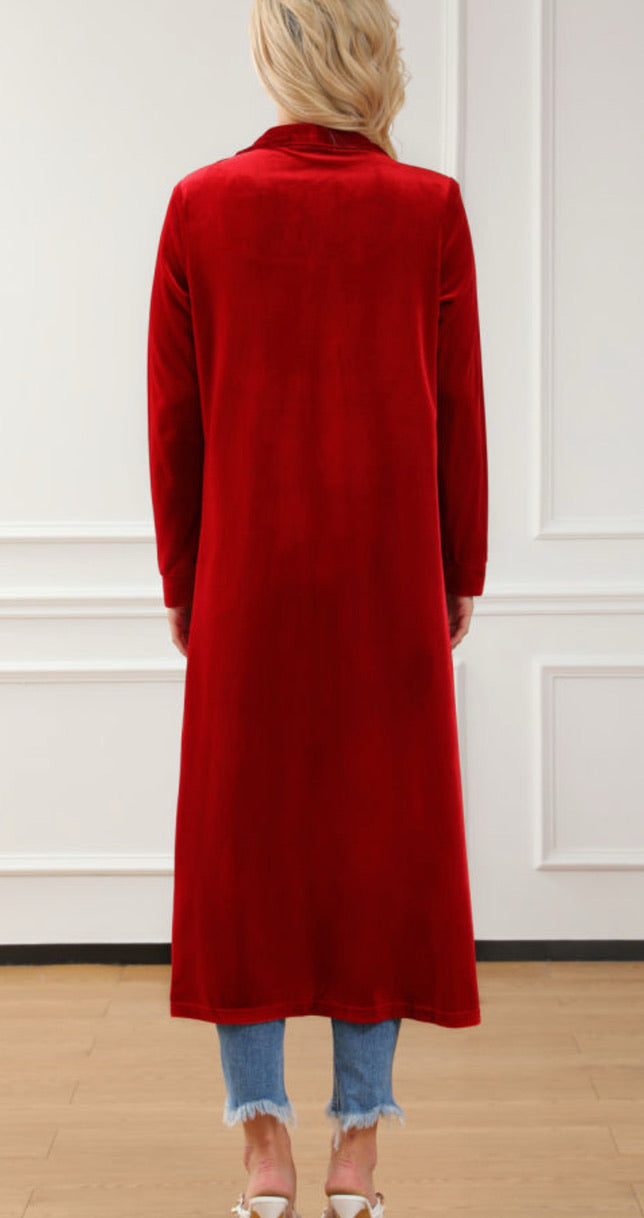 Vixen Velvet Long Line Cardigan- Ruby Red