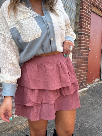 Cattle Call Corduroy Skirt- Desert Rose