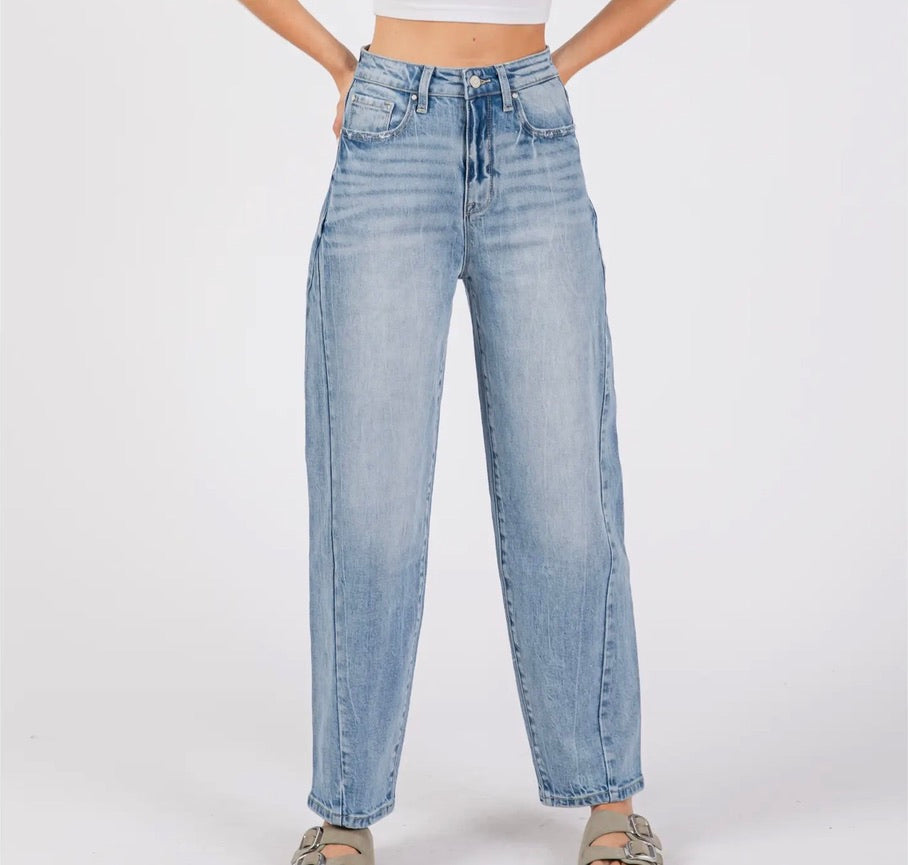 PRE ORDER--Western Soul Barrel Jeans- Light Wash