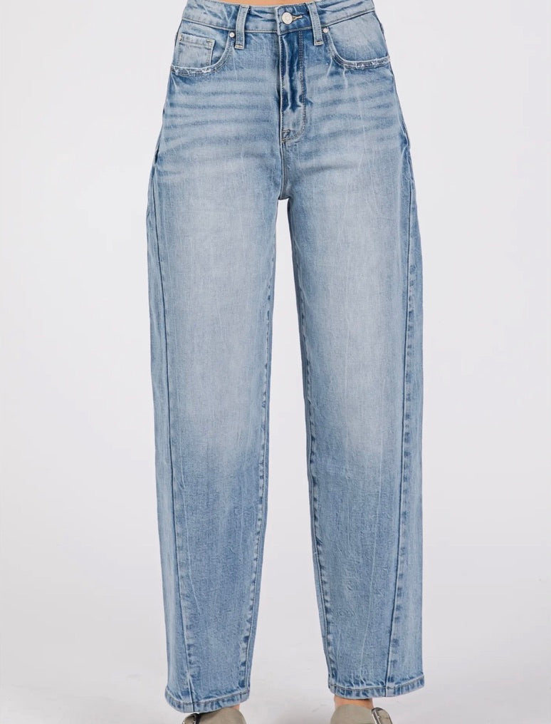 PRE ORDER--Western Soul Barrel Jeans- Light Wash