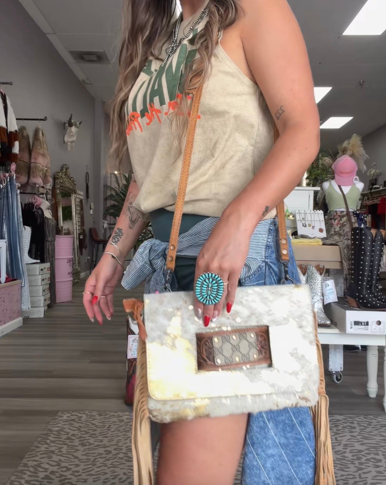 American Darling Cowgirl Fringe Leather Crossbody Purse