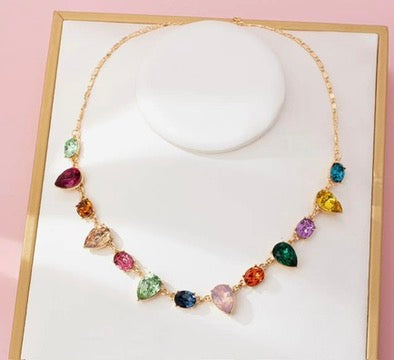 Rainbow Luxe Summer Pear Gem Necklace