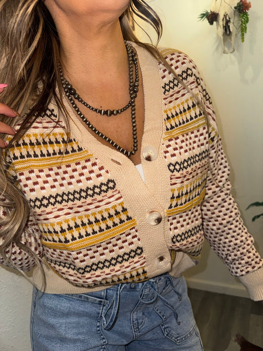 Rust & Roses V Neck Cardigan