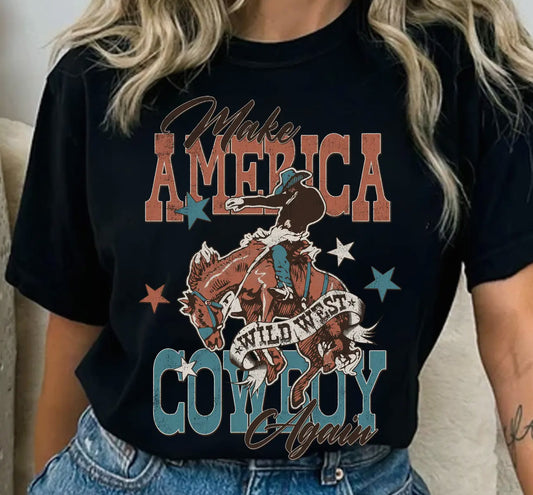 Make America Cowboy Again Graphic Tee- Black