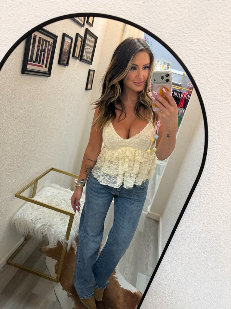Swing Dance Me Ruffled Babydoll Tank Top