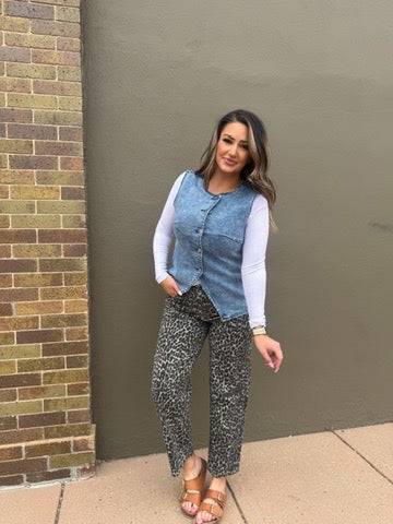 Luxe Leopard Print Barrel Denim Jeans