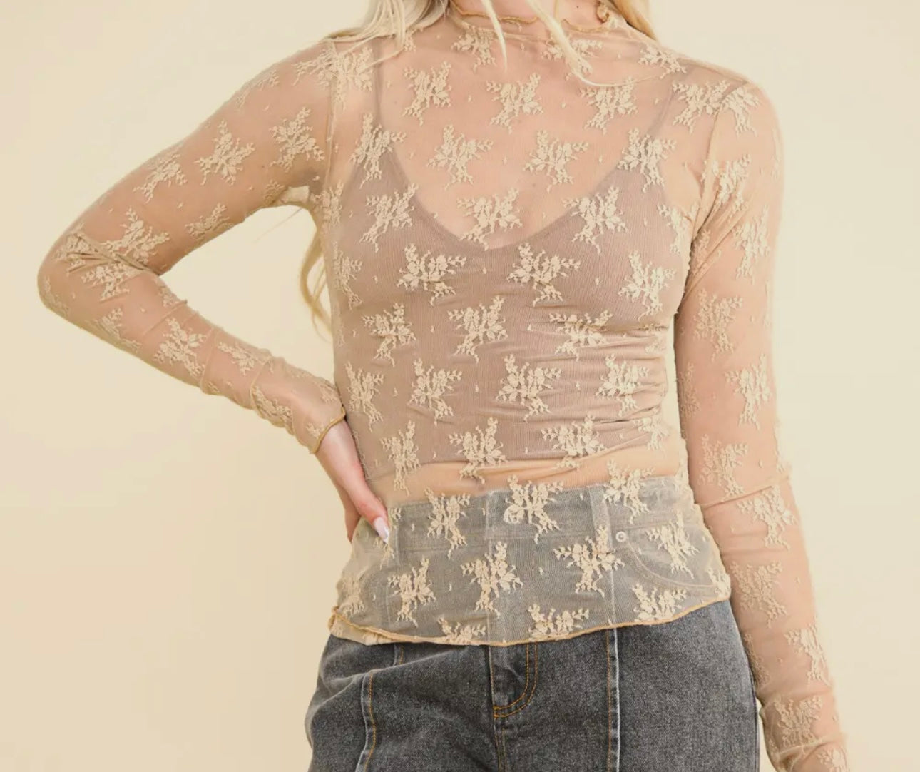 Annie Sheer Layering Lace Top- Ivory