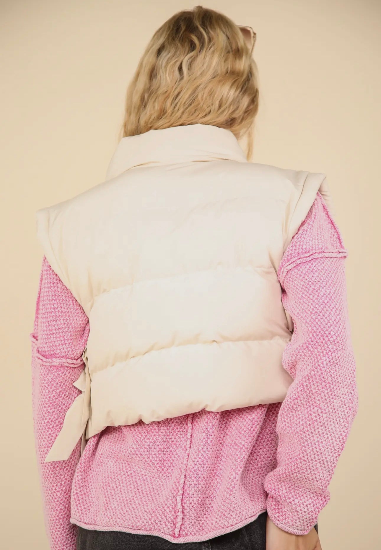 Chloe Bow Puffer Vest- Ivory