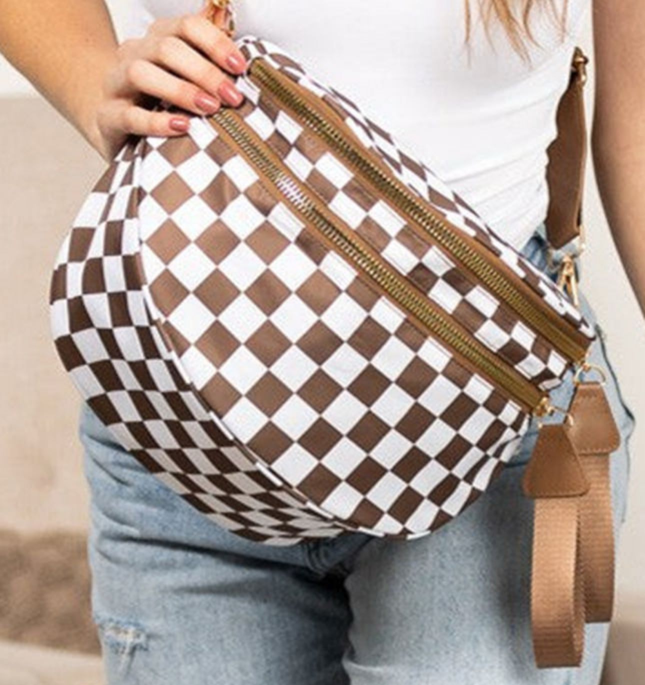 Chestnut Checkered Bum Bag Crossbody