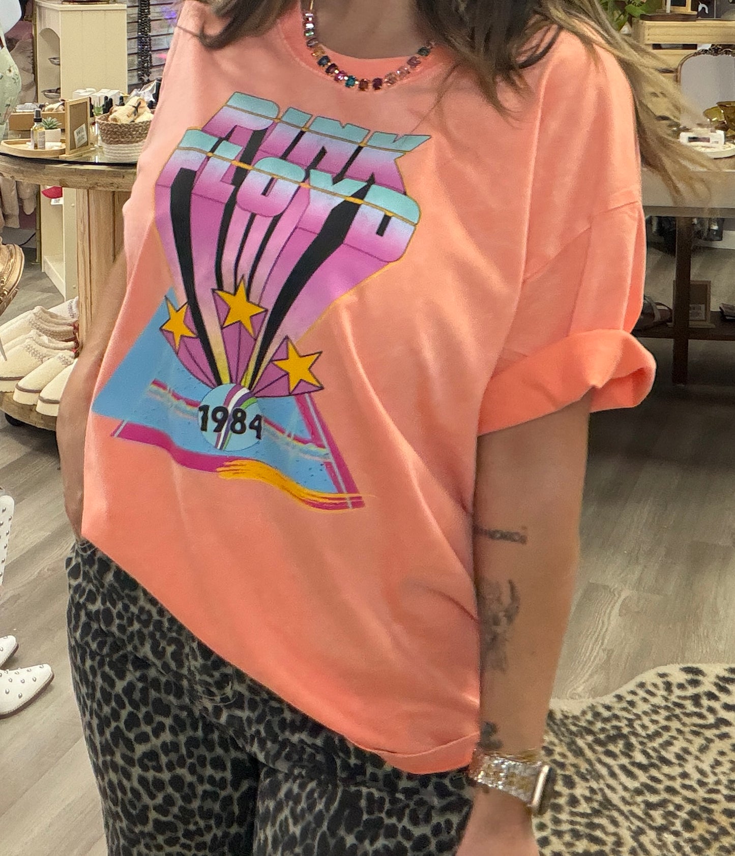 PB Custom Oversized Band Tee- Pink Floyd/ Peach