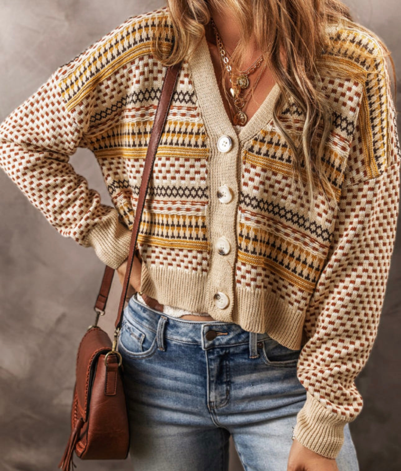 Rust & Roses V Neck Cardigan
