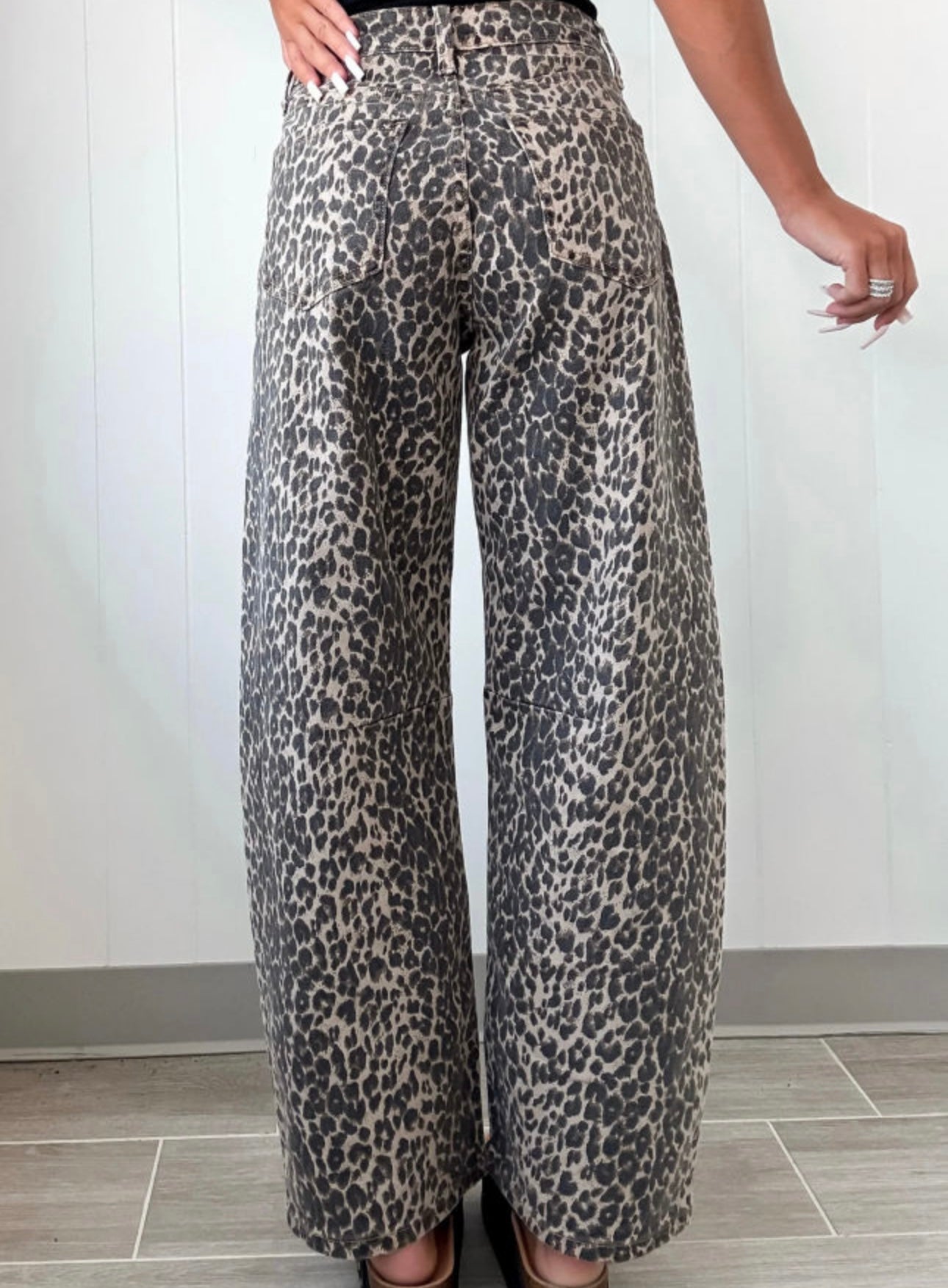 Luxe Leopard Print Barrel Denim Jeans