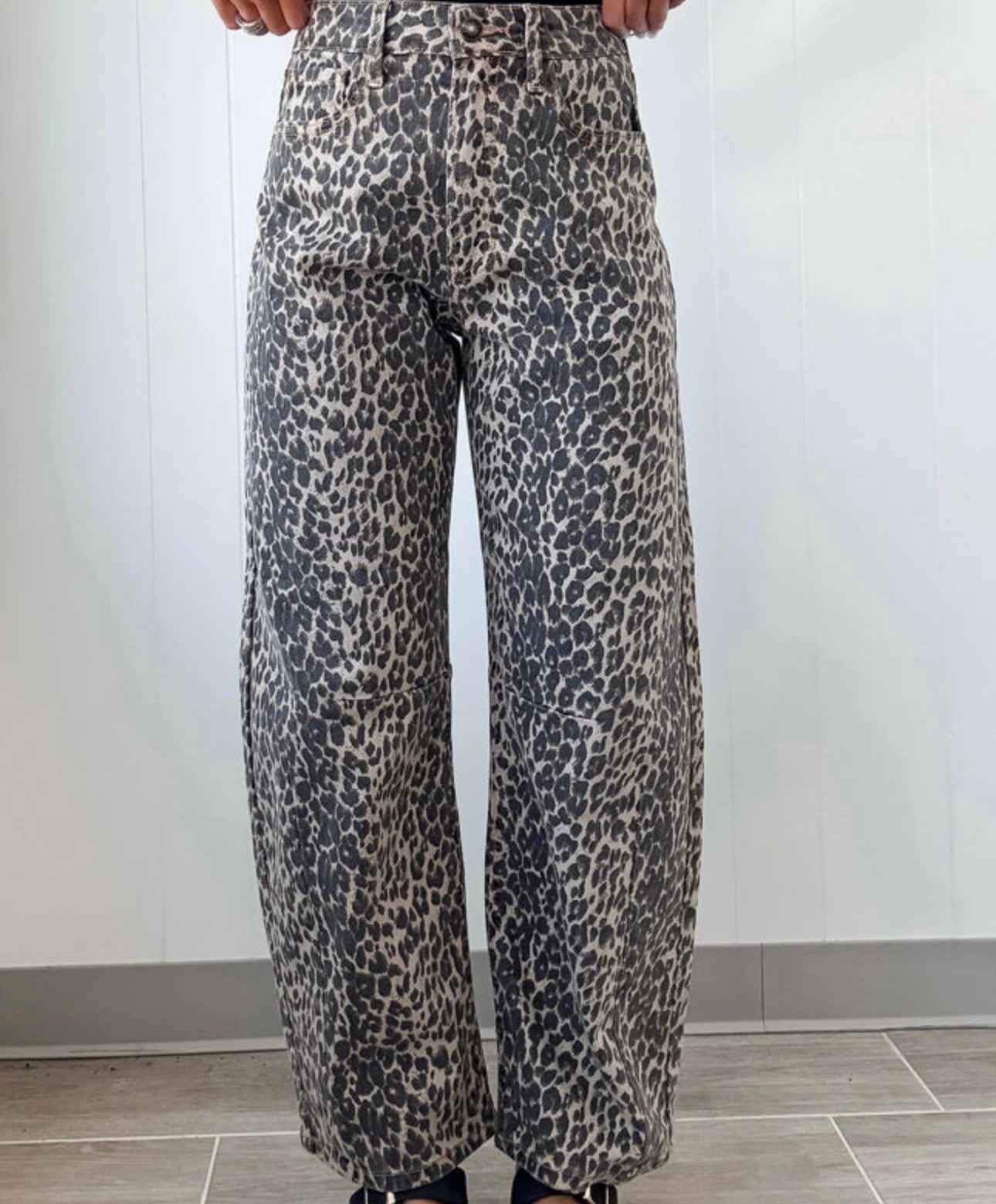 Luxe Leopard Print Barrel Denim Jeans